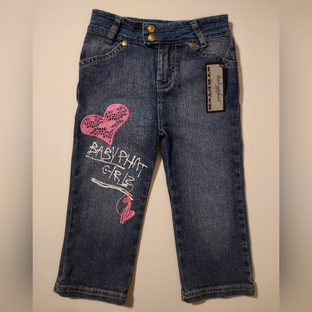 Baby Phat Women's Blue Jeans with Pink Heart Design